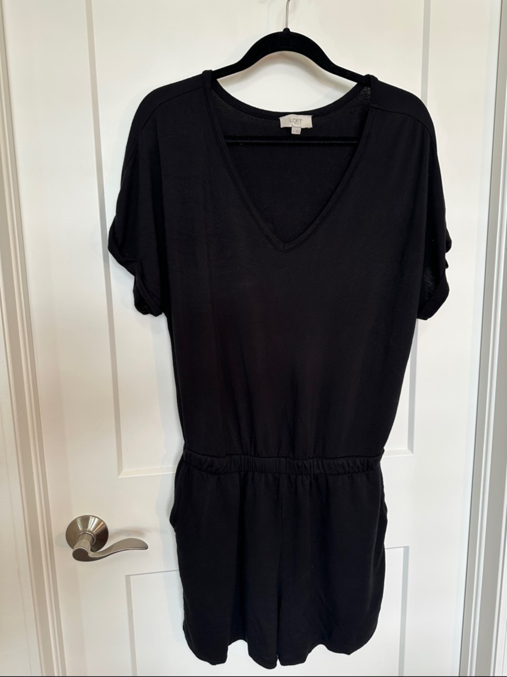 LOFT Romper Black V-Neck Short Sleeve